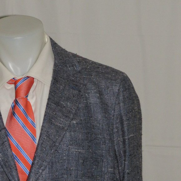 Isaia Dustin Silk Linen Blue Speckled Current Three Button Blazer 46R NWT $3595